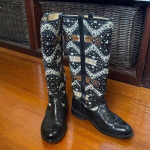 Black and Navajo Fabric Embellished Women's Boots